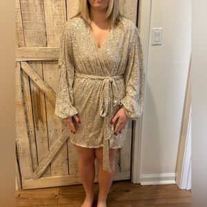 Sequin Wrap Mini Dress